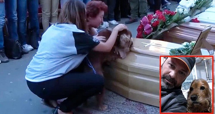 Il cane da l’ultimo saluto ad Andrea, Il suo amico umano rimasto sepolto sotto le macerie durante il terremoto che ha colpito il centro Italia