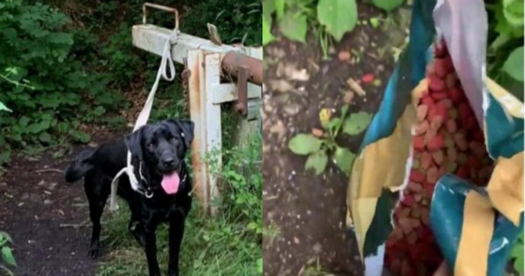 Cane afflitto legato nel bosco