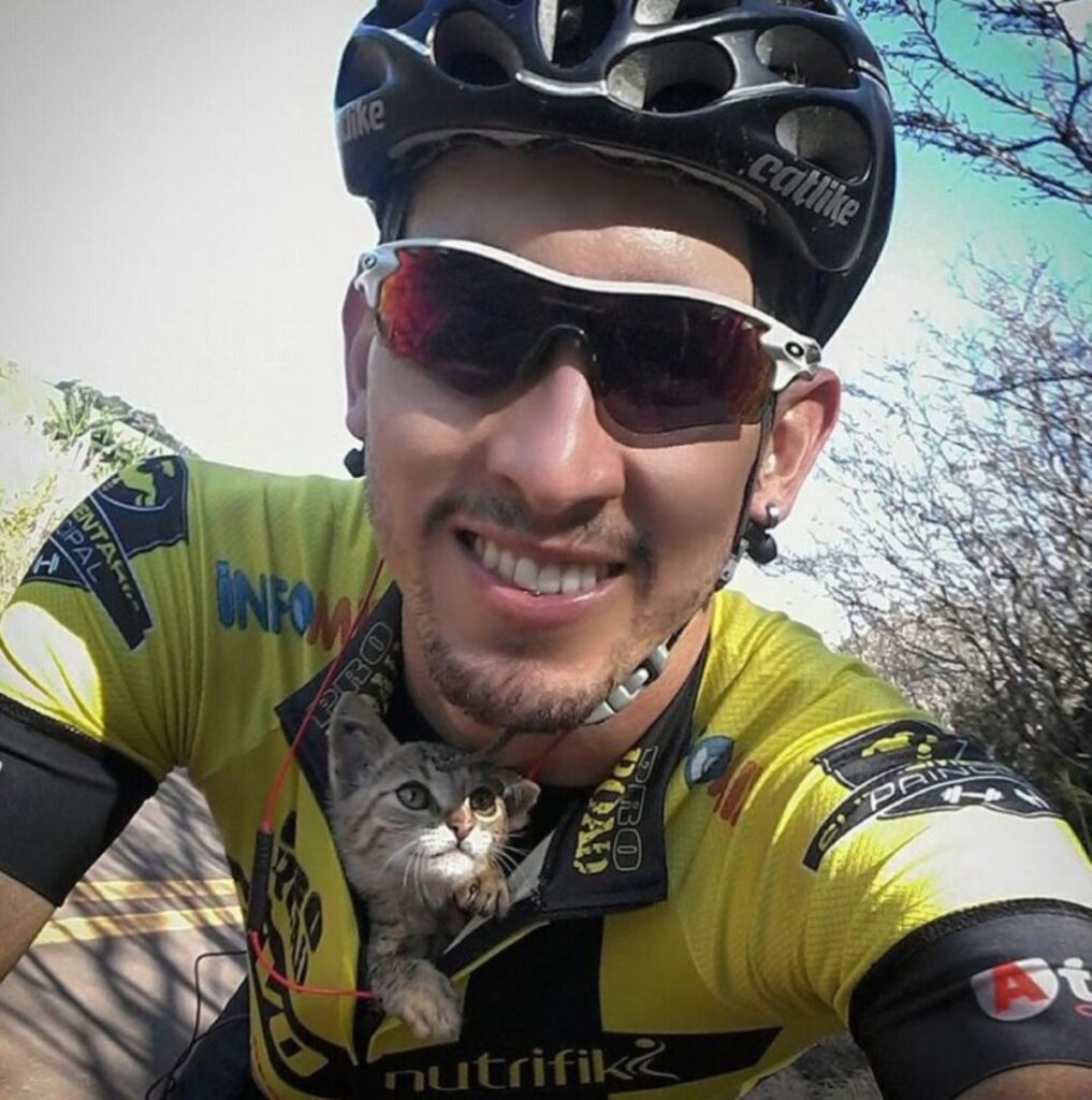 gattino nella maglia di un ciclista