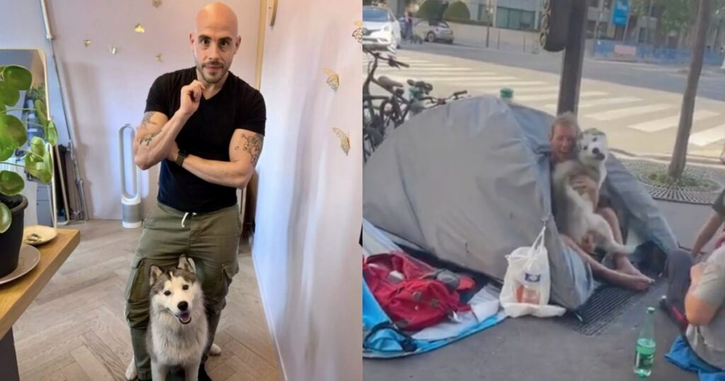 cagnolina fa amicizia con senzatetto