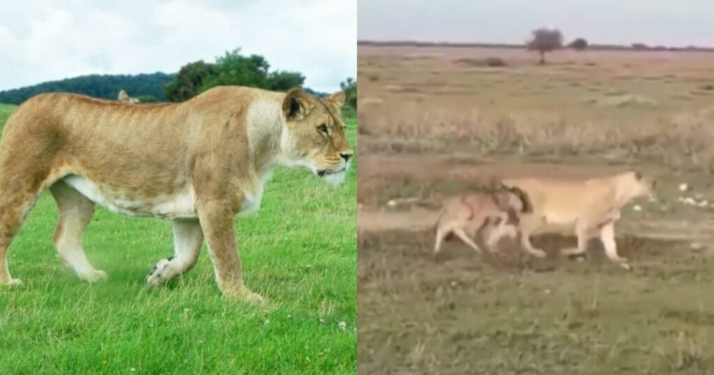 Leonessa aiuta piccolo gnu a tornare nel branco