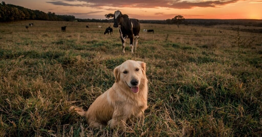 Mucca salvata all'asta con amico cane