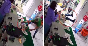 Telecamera regista l’impiegato del negozio si tuffa a terra per fermare una cagnolina in fuga (VIDEO)