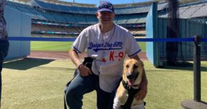Cane con il suo padrone appassionato di baseball